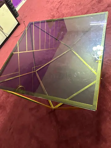 Glass Top Brass Frame Coffee Table - Modern Geometric Design