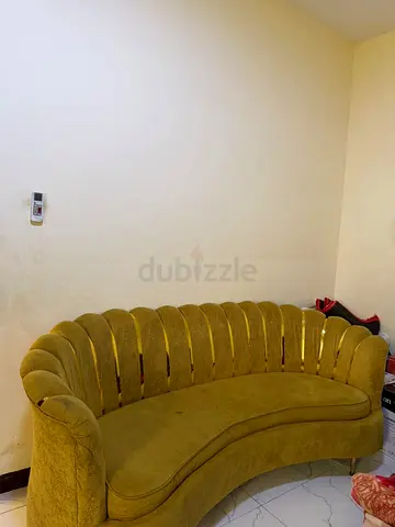 Curved mustard velvet 3-seater sofa - good condition