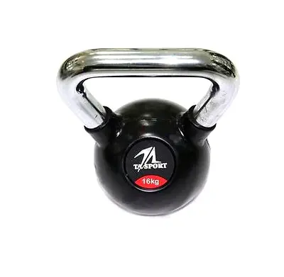 Black Rubber Kettlebell 16Kg Chrome Hand Gl1207Ata - Brand New