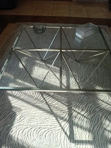 Glass Top Coffee Table with Geometric Metal Frame