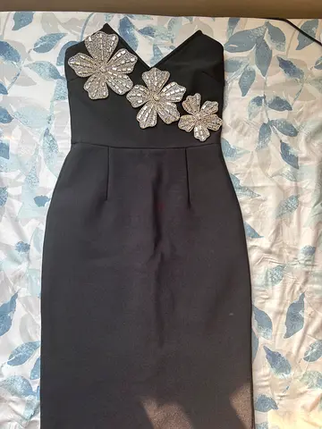 Black Evening Dress with Floral Sequin Detail