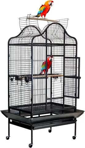 Large Black Metal Parrot Bird Cage on Stand
