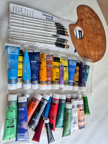 Artist Paint Set with Palette and Brushes - Assorted Acrylic Tubes