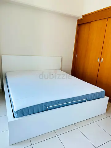 White Platform Bed Frame with Mattress - Good Condition