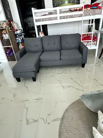 Grey L-shaped Sofa with Chaise - used for weeks only
