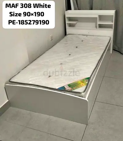 Single White Bed Frame with Headboard Storage and Mattress (90x190 cm)