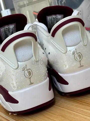 New Jordan 6 White and Maroon soft spoke Golf Sneakers