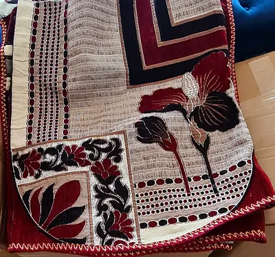 Decorative embroidered throw/sofa covers velvette red, black beige
