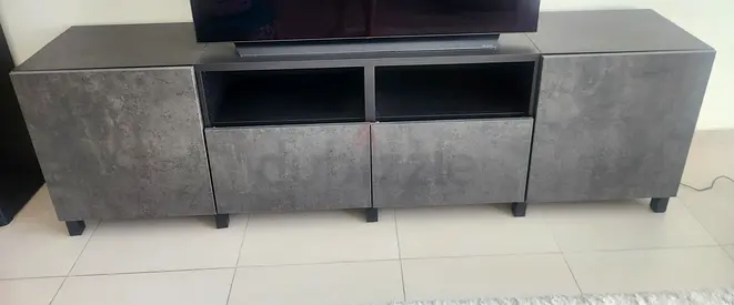 Minimalist TV Entertainment Unit - Grey Concrete Finish