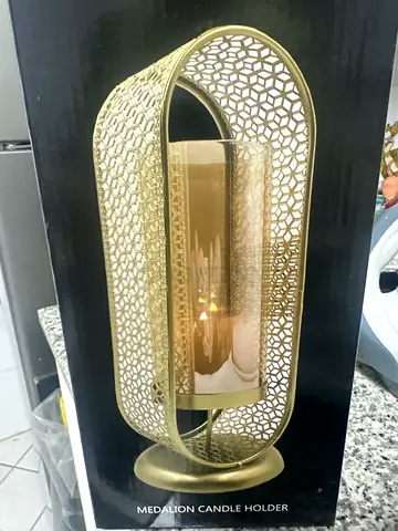 Gold Decorative Medallion Candle Holder - New in Box