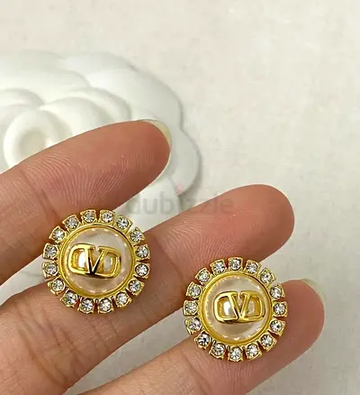 Valentino Gold-tone logo button-style stud earrings with crystal surround