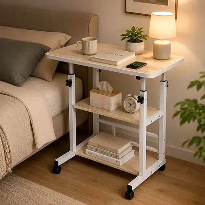 Laptop  Computer Desk, Portable Height-Adjustable Laptp Desk with Storage Shelves