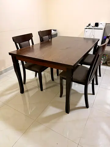 Solid Wood Dining Table with 6 Chairs - Dark Finish