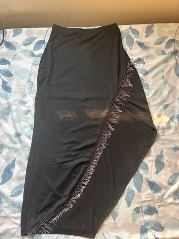 Womens Grey Skirt with Pink Fringe Detail
