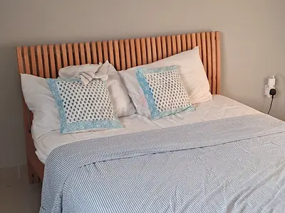 Solid Wood Slatted Double Bed Frame with Headboard - Light Oak Finish