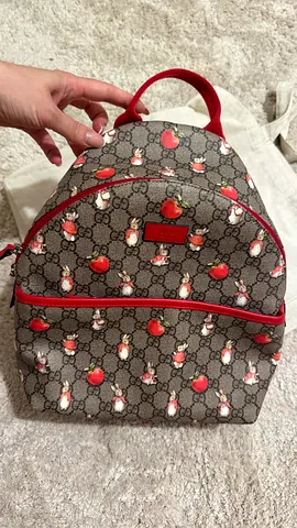 Gucci GG Supreme backpack with apple print - small red straps Authentic