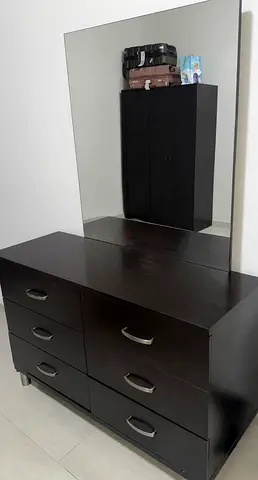 Dark Wood 6-Drawer Dresser with Large Mirror - Good Condition
