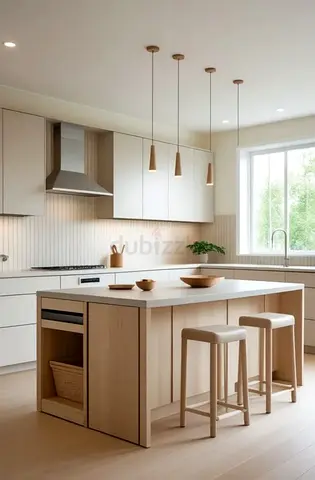 Modern wooden kitchen island marble top Custom Made