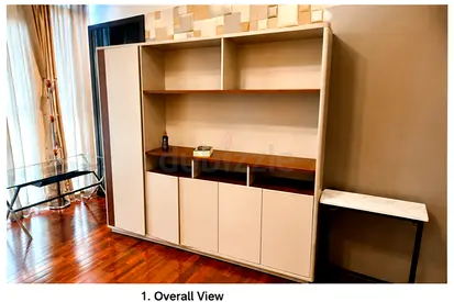 Large Modern Entertainment Unit / Storage Cabinet - light brown with Wood Top with LED