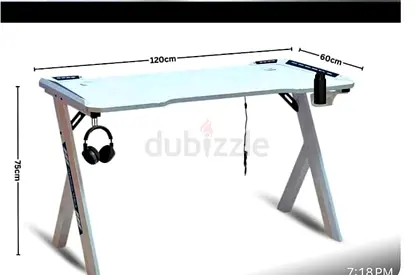 White 120cm Computer / Gaming Desk with Headphone Hook  Cup Holder