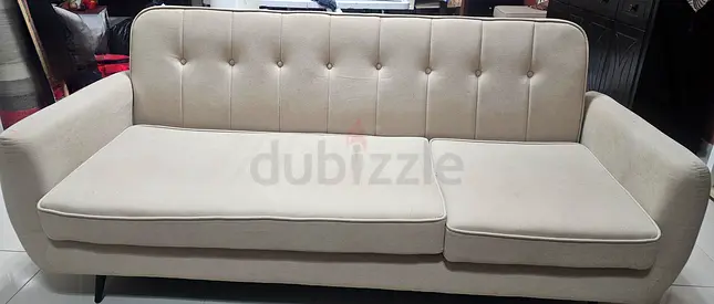 Beige 3 Seater Sofa with Tufted Backrest
