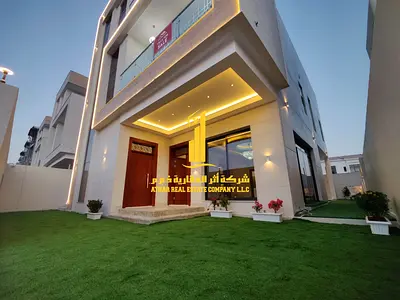 Luxury villa for annual rent in Ajman - Al Yasmin - two floors and a roof with a swimming pool, 6 bedrooms, 2 living rooms and a majlis