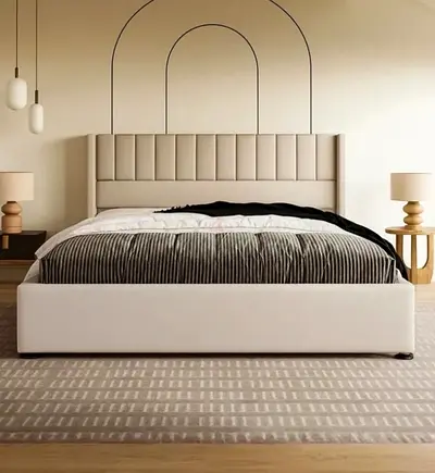 Modern Upholstered Bed Frame with Wingback Headboard