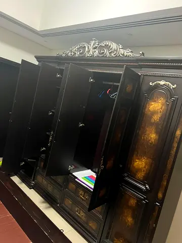 Large Ornate Wooden Wardrobe / Armoire with Mirrors and Drawers