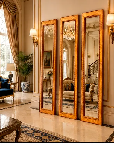 Set of 3 Tall Ornate Gold Framed Full-Length Mirrors