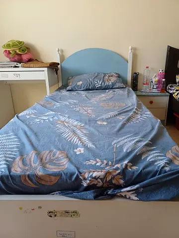 Single bed with mattress and bedside table - good condition