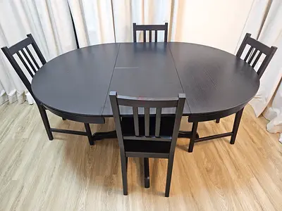 IKEA Black Oval Extendable Dining Set with 4 Chairs