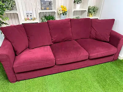 Comfortable Maroon 3-Seater Fabric Sofa