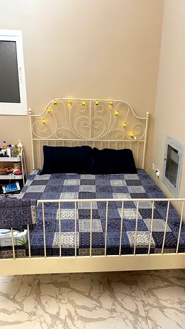 White Metal Frame Double Bed with Decorative Headboard, IKEA with the mattress. Queen size 160