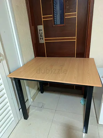 Sturdy Office Desk with Wooden Top and Metal Legs