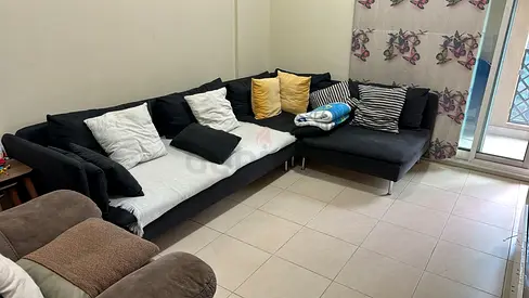 L-shaped dark grey fabric corner sofa - good condition