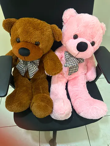 Pair of soft plush teddy bears (pink  brown) - good condition