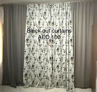 Gray blackout curtains with floral sheer pair - Good condition