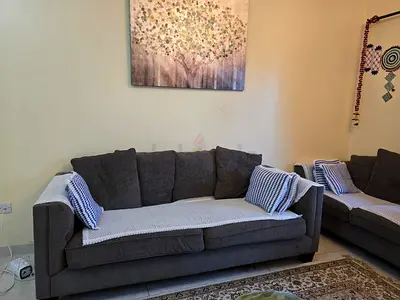 3+2 - 5 Seater Grey Fabric Sofa in Good Condition