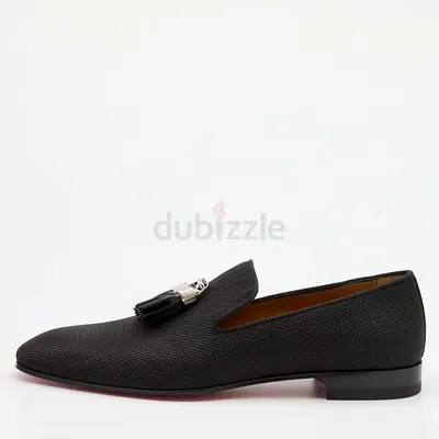 Christian Louboutin Black Nylon Rivalion Tassel Smoking Slippers Size 43