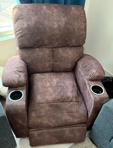 Brown Single Recliner Armchair with Cup Holders - Good Condition