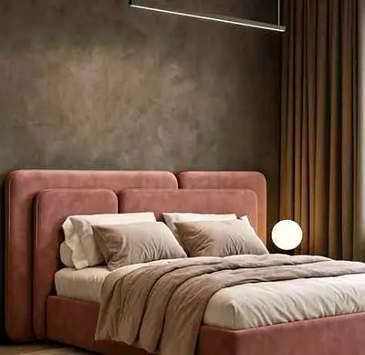 Modern Upholstered Bed Frame with Layered Headboard