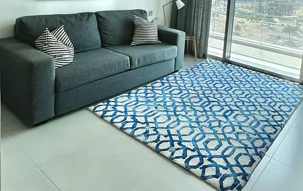 IKEA VIMLE 2 SEATER SOFA BED and Blue geometric area rug  - good condition.