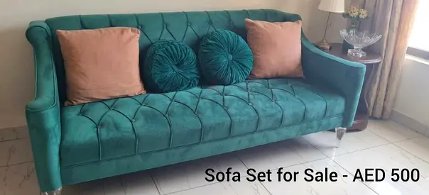 Teal Velvet 3-Seater Sofa with Cushions - Good Condition