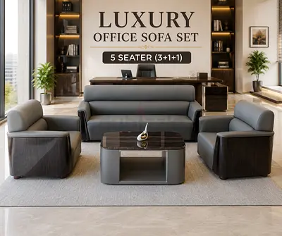 Luxury Office Sofa Set – Black Ebony Chocolate 5 Seater (3+1+1) For Dubai Offices