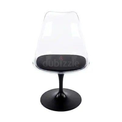 Transparent Tulip Dining Chair with Black Cushion