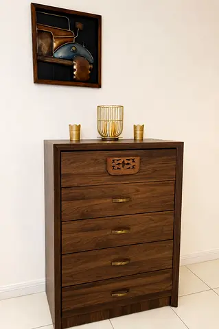 Solid Wood 5-Drawer Chest / Dresser - Dark Walnut Finish