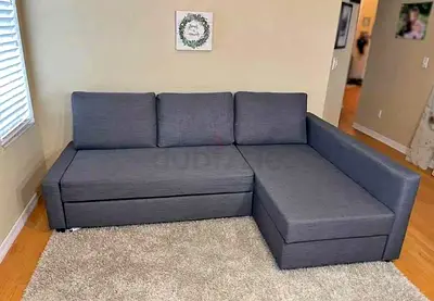 Grey L-shaped Sofa with Storage - Good Condition