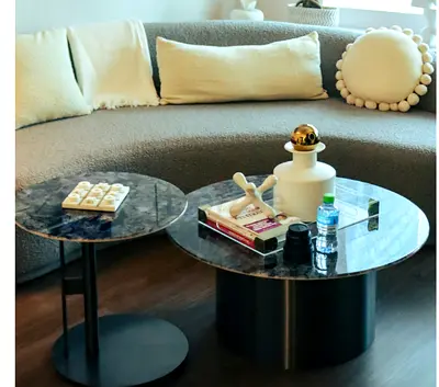 Set of 2 Modern Marble Top Coffee Tables — round