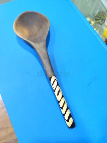 Hand-carved Vintage Wooden Serving Spoon with Decorative Handle 22cm