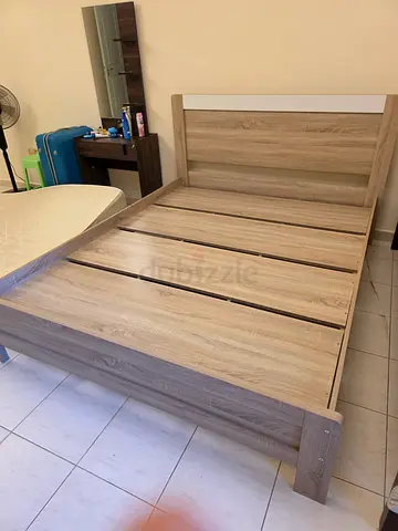 Solid Wooden Double Bed Frame with Headboard - Good Condition